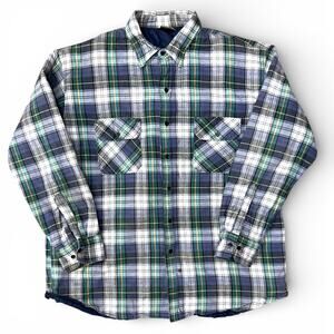 Vintage Sports AField Quilted Lined Flannel Shacket Button Up Plaid Shirt Jacket